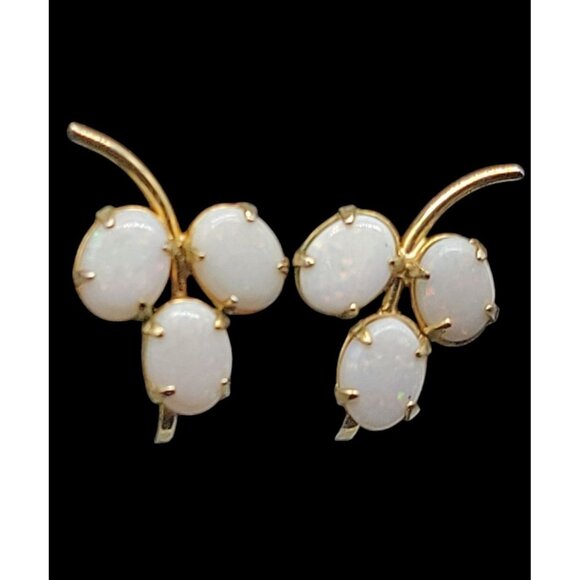Sorrento 12kGF Faux Opal Cluster Clipped On Earrings Yellow Gold Filled Vintage - Picture 11 of 13